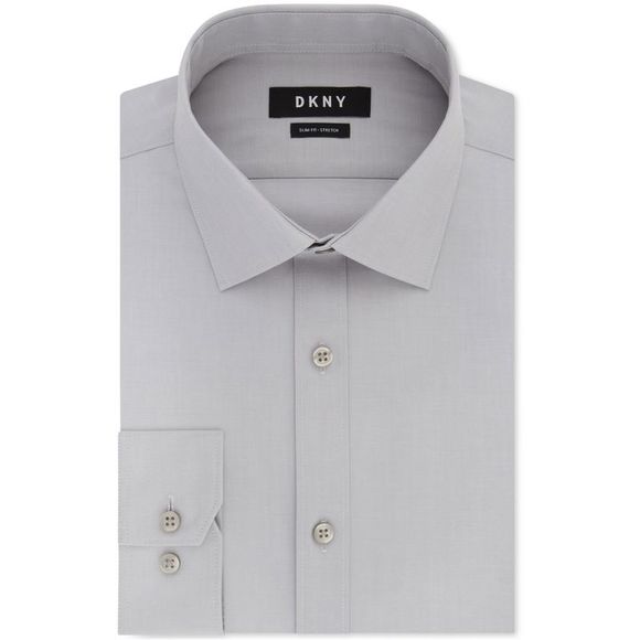 DKNY Mens Performance Button Up Dress Shirt, Grey, NWT